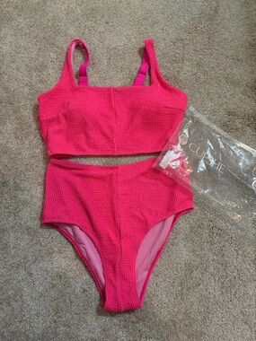 Cupshe Hot Pink Textured One-Piece Style Kids Swim Set
